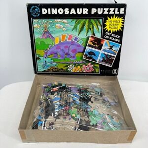 Vintage 1989 USPS Benjamin Franklin Stamp Club Dinosaur 100 Piece Jigsaw Puzzle